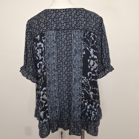 Lucky Brand Boho Floral Mixed Print Bohemian Hippie Retro Blouse Plus Size 2X - Picture 9 of 14